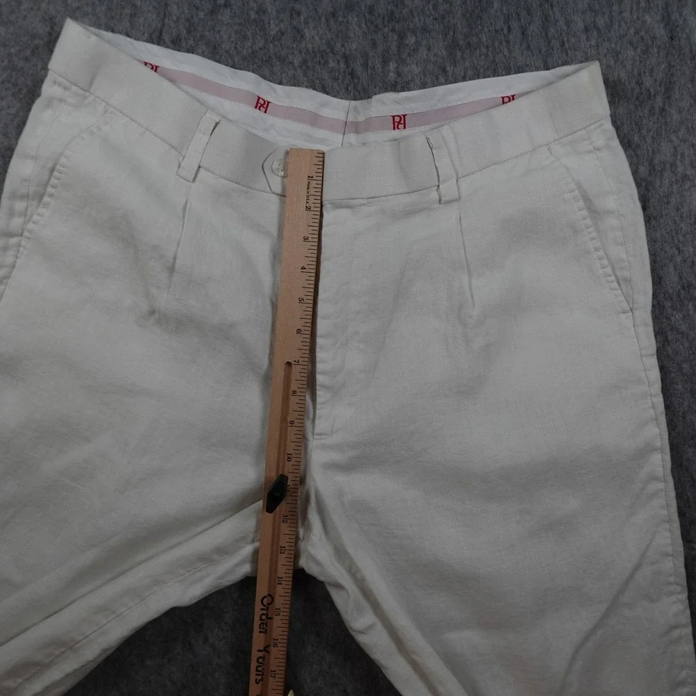 Prestige Pant‎ Mens 38 White Linen Pleated Trousers Preppy Beachy Resortwear